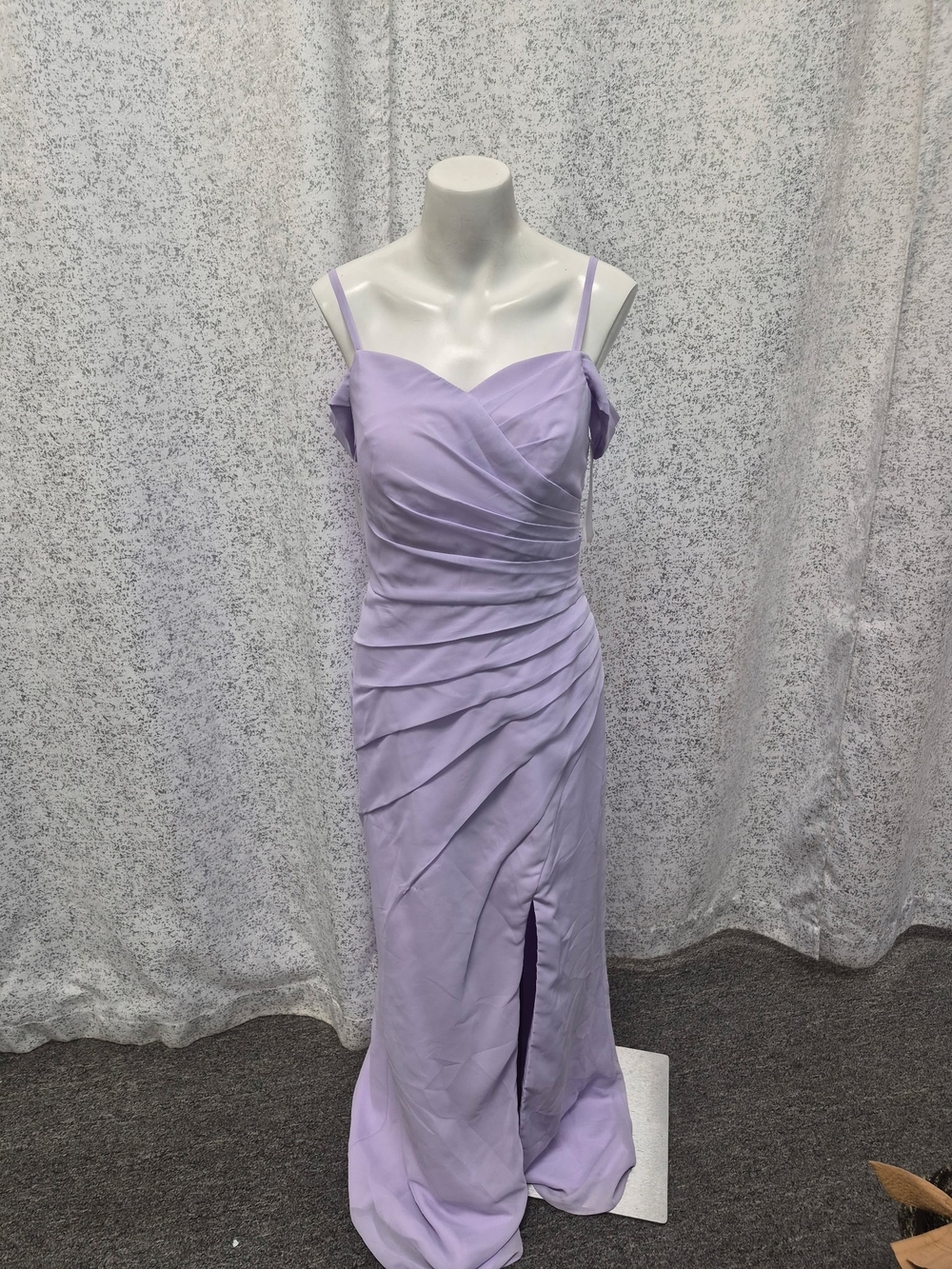 Lilac Ruched Spaghetti Strap With Off The Shpulder Sleves Evening Dress